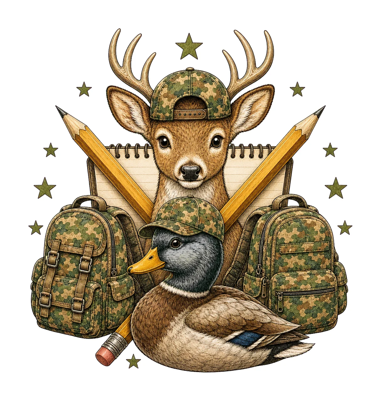 Recess Deer Duck School Doodle Kids sublimation Variation C