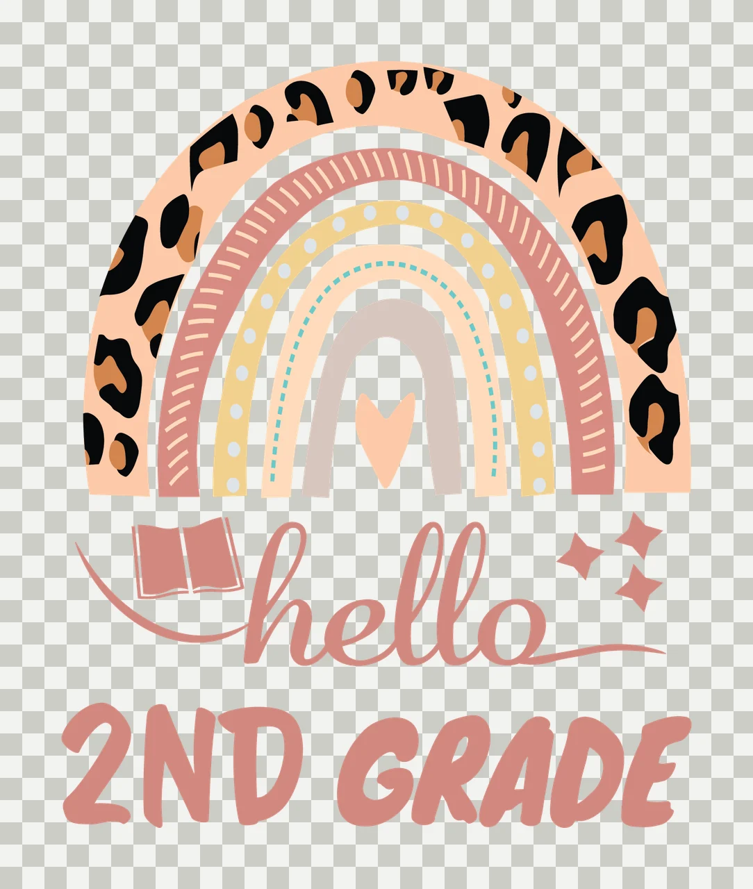 School Hello 2Nd Grade Rainbow Text Design book stars heart transparency and detail preview thumbnail
