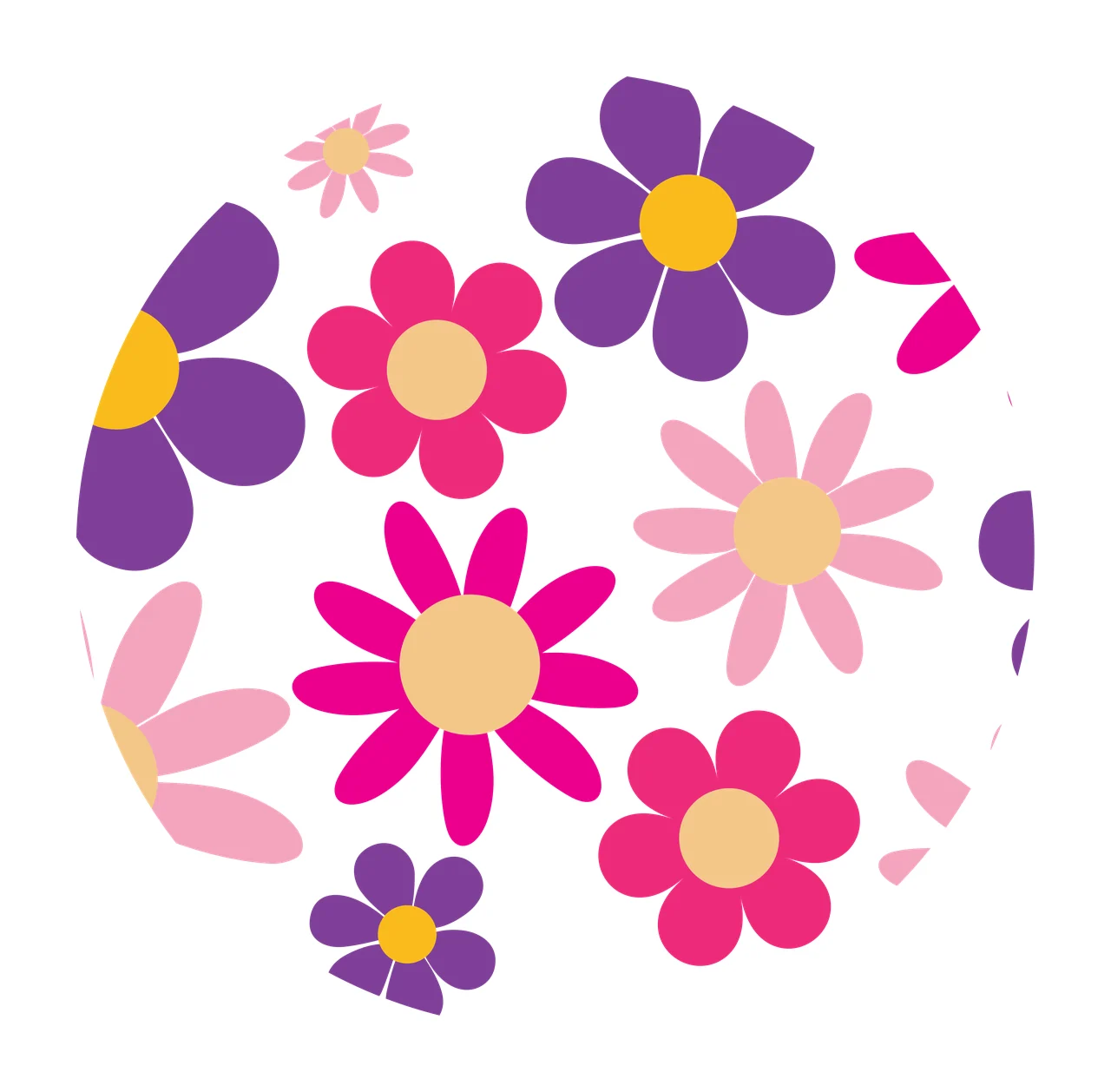 Keychain Circular Pattern With Black Flowers repeating circle