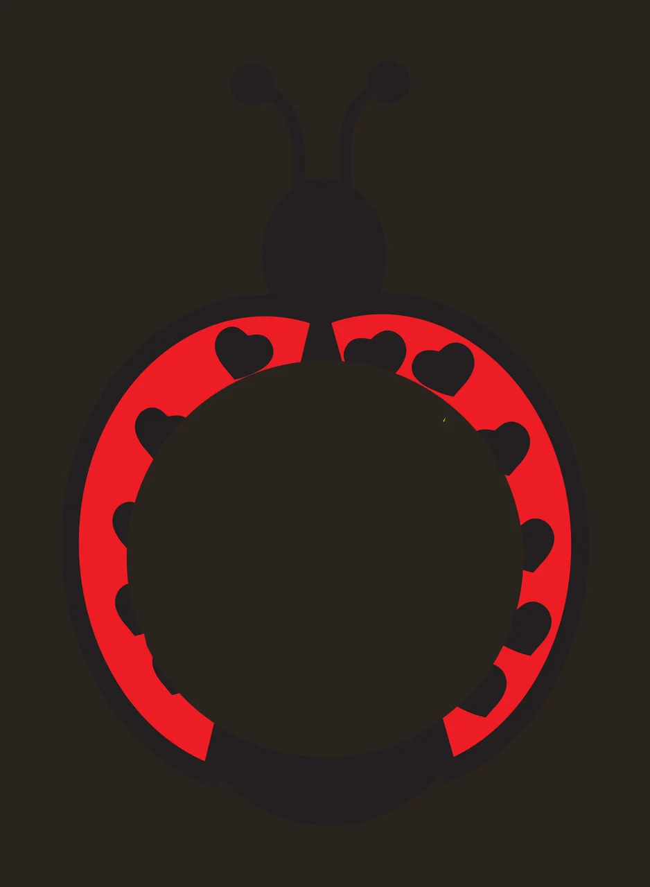 Ladybug-shaped frame with heart motifs with red ladybug body, black head, two black antennae and black heart-shaped spots in white contrast preview thumbnail