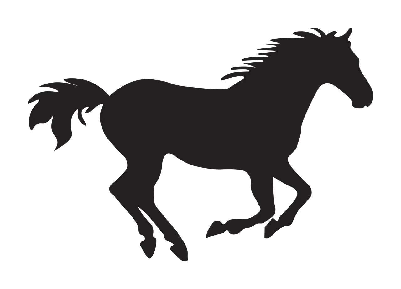 Horse silhouette Illustration with running and galloping in black and white