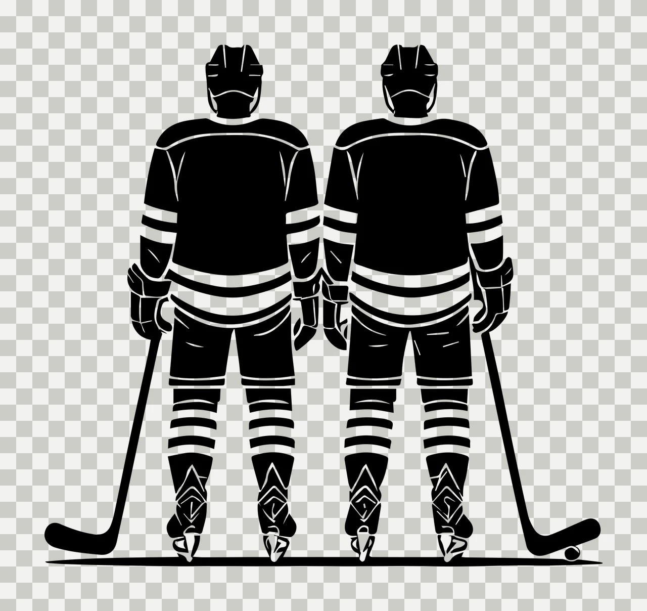 Hockey Two Ice Players In Silhouette Standing with sticks puck transparency and detail preview thumbnail