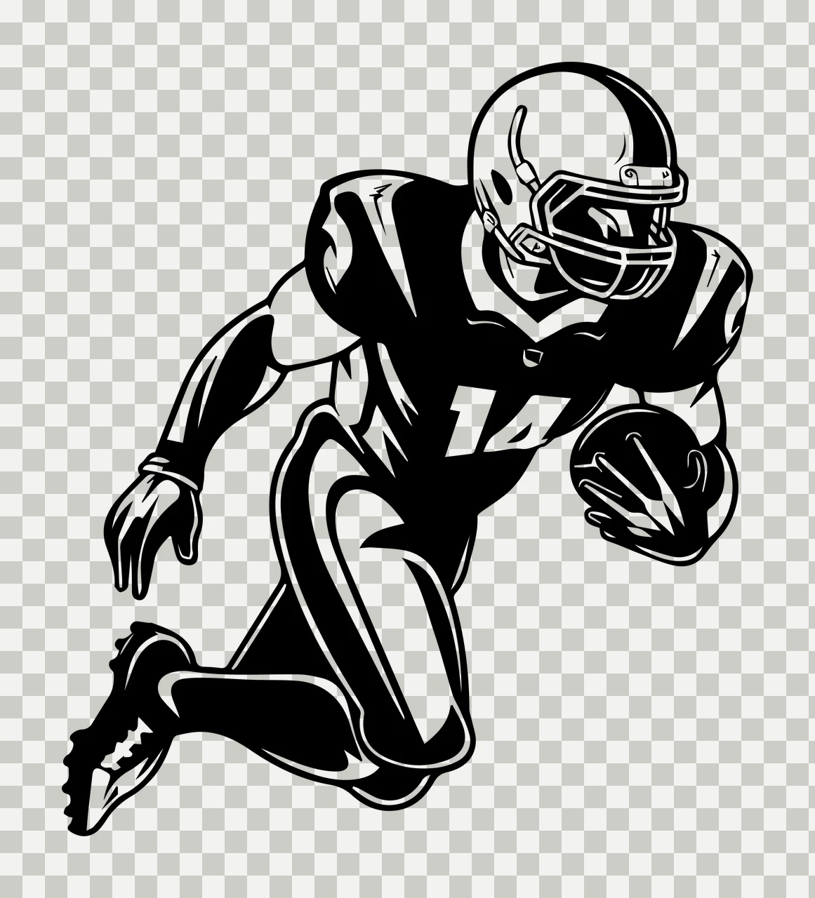 Football Player 14 Running Illustration helmet black white transparency and detail preview thumbnail