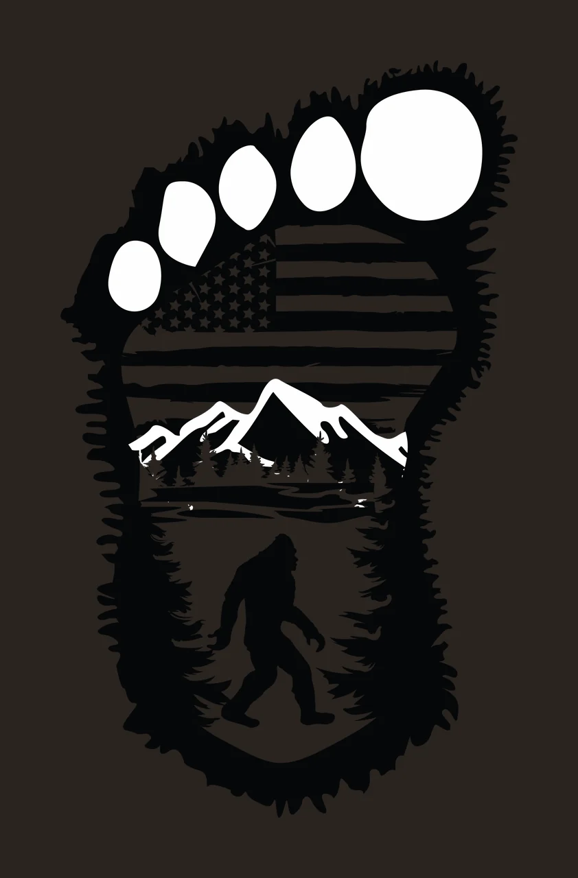 Footprint Silhouette With Mountain Forest Landscape enclosing contrast preview thumbnail