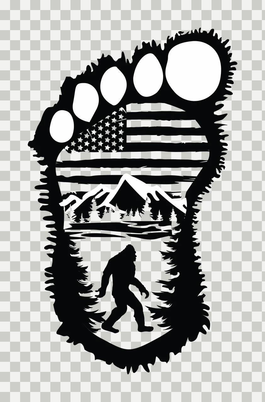 Footprint Silhouette With Mountain Forest Landscape enclosing transparency and detail preview thumbnail