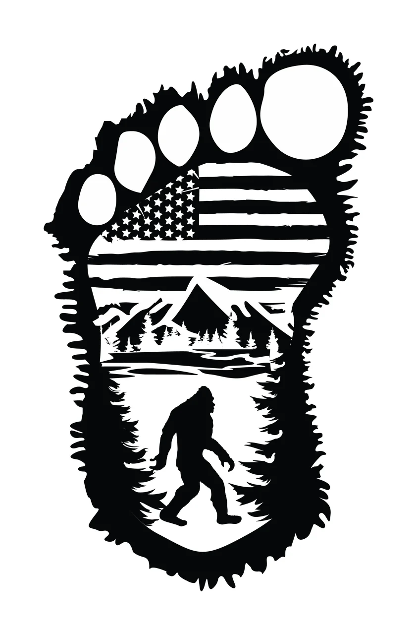 Footprint Silhouette With Mountain Forest Landscape enclosing