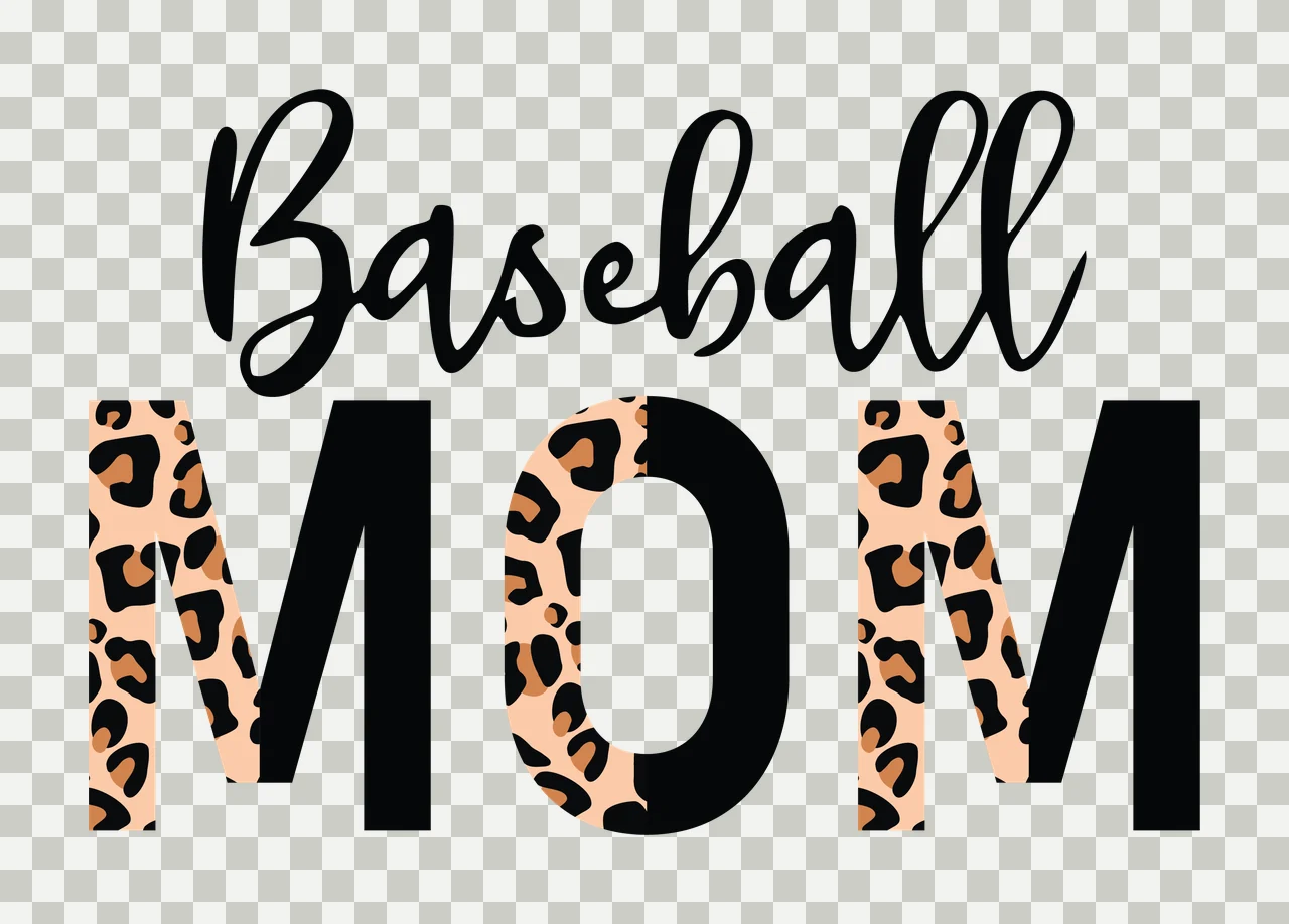 Baseball Mom Text Graphic With Leopard Print Pattern displaying transparency and detail preview thumbnail