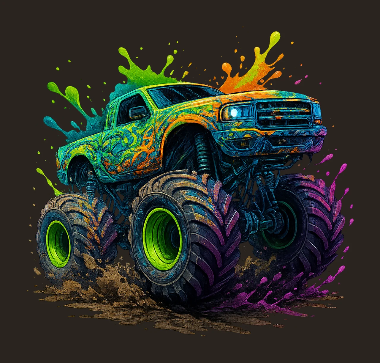 Colorful Monster Truck Artwork Sublimation Design Kids Shirt contrast preview thumbnail