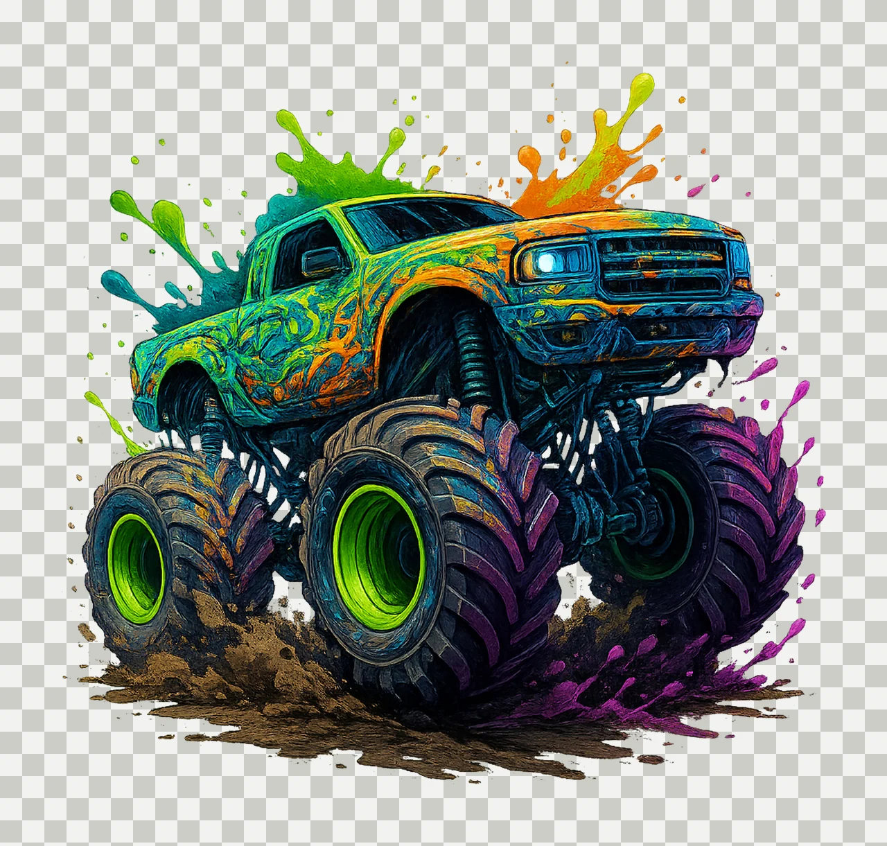 Colorful Monster Truck Artwork Sublimation Design Kids Shirt transparency and detail preview thumbnail