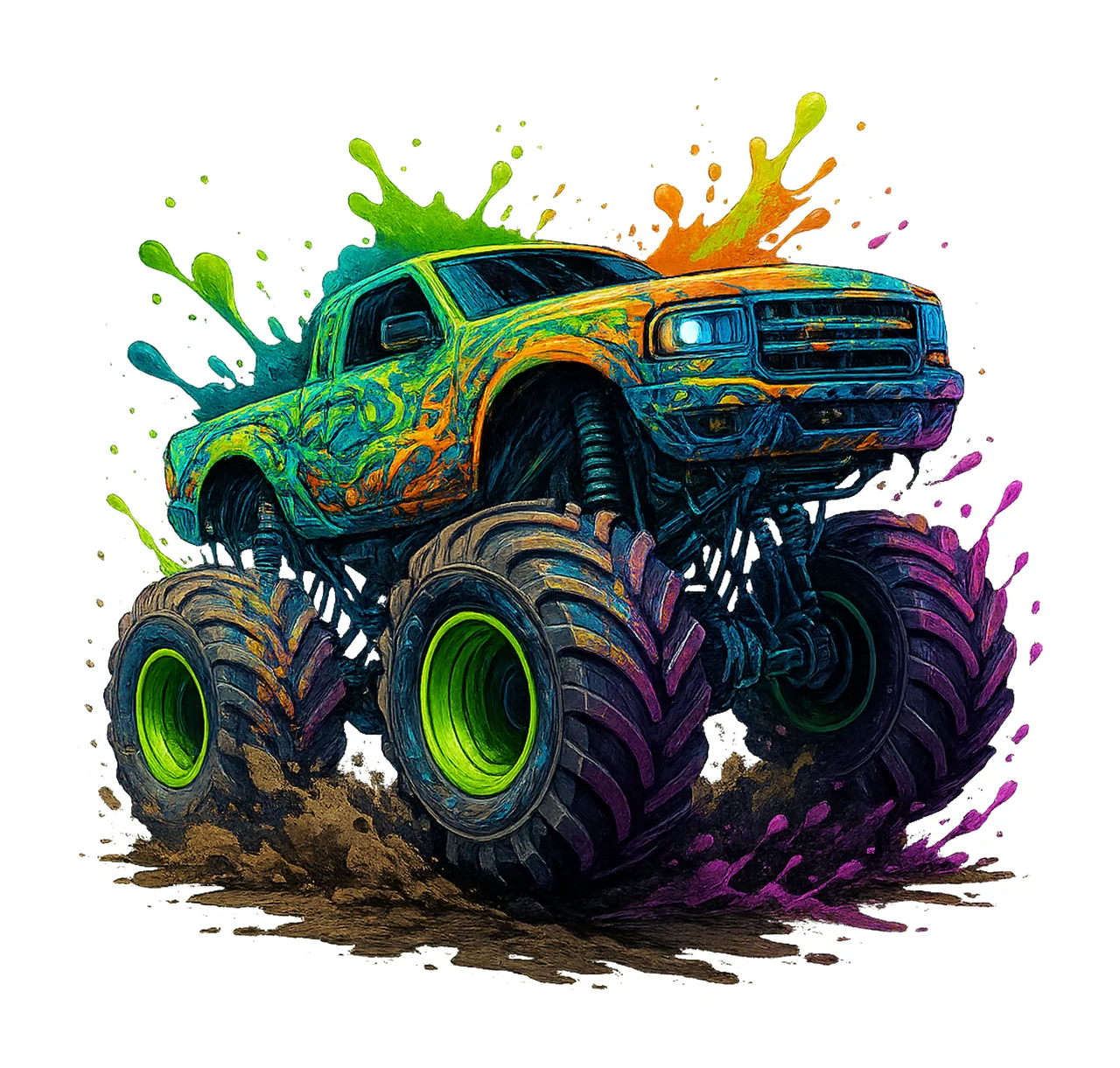 Colorful Monster Truck Artwork Sublimation Design Kids Shirt