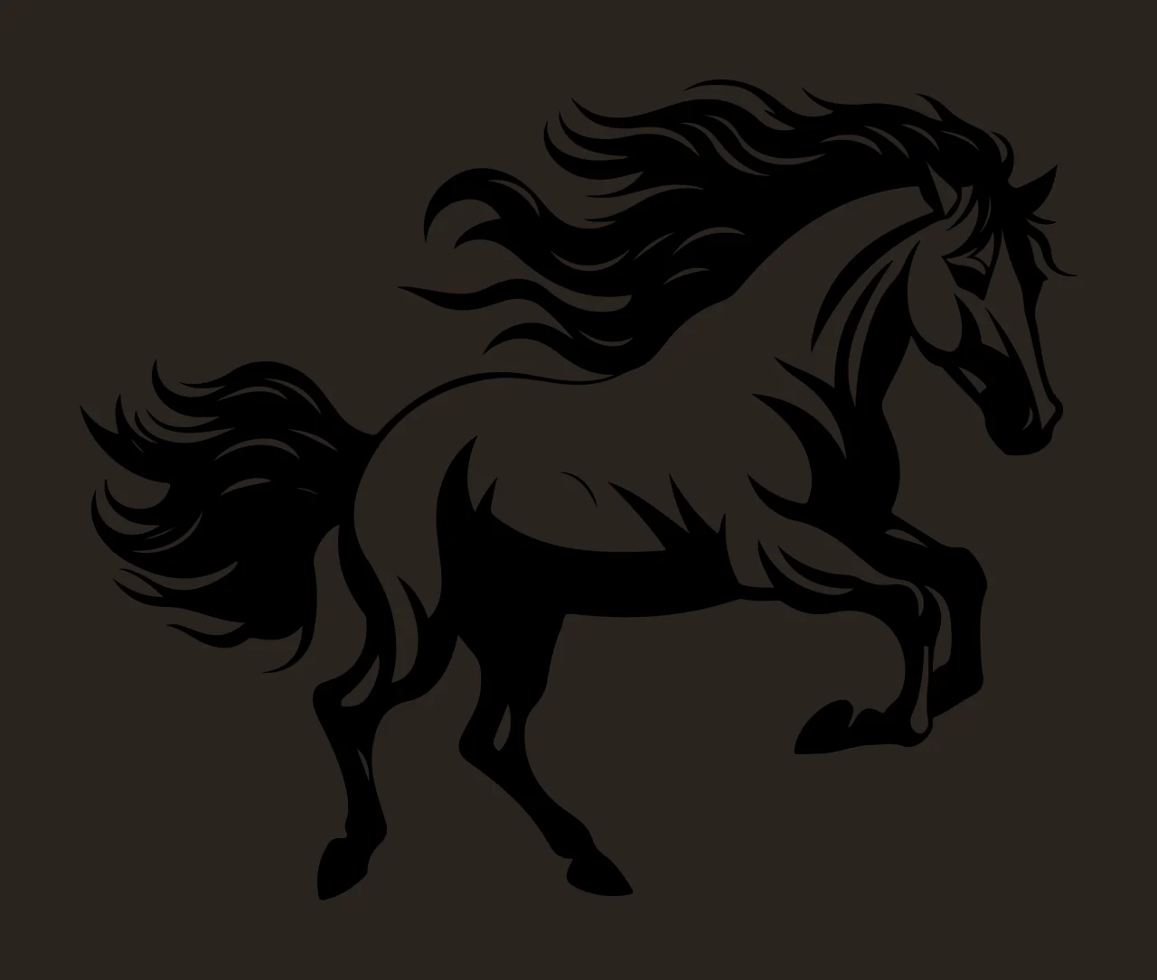 Horse Galloping Silhouette With Flowing Mane tail legs black contrast preview thumbnail
