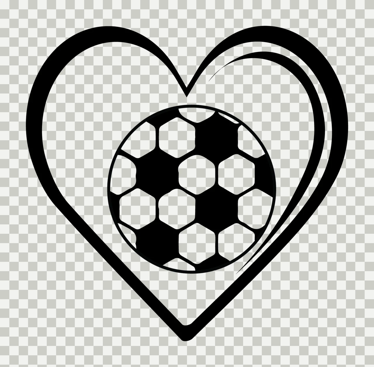Soccer Ball Inside Heart Shape centering outline black white transparency and detail preview thumbnail