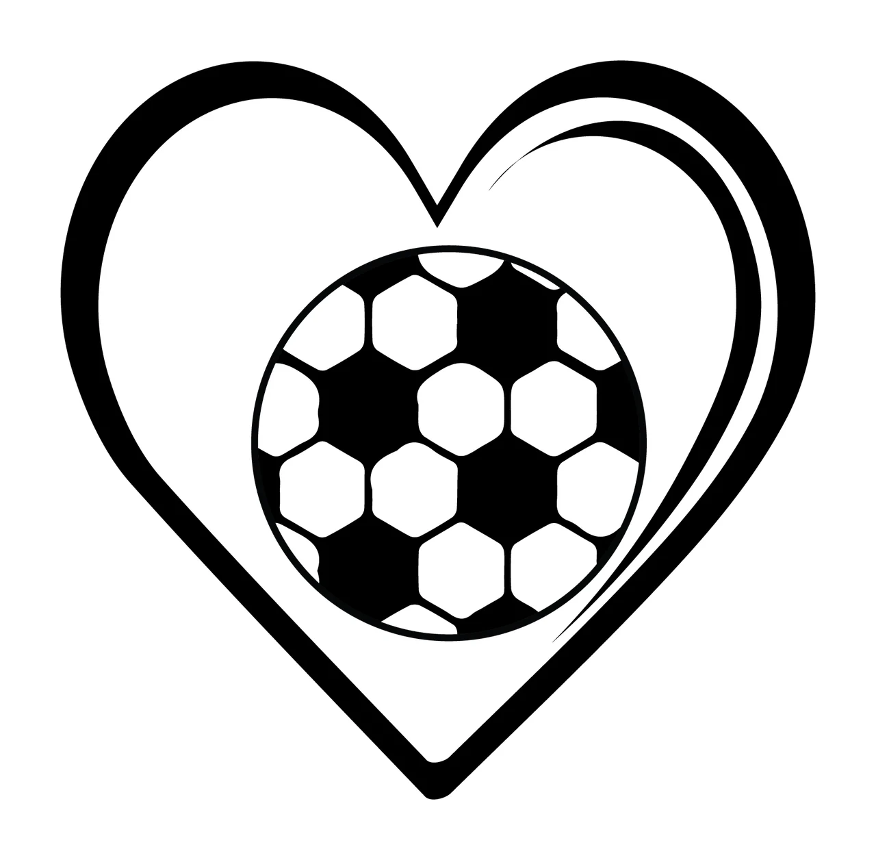 Soccer Ball Inside Heart Shape centering outline black white