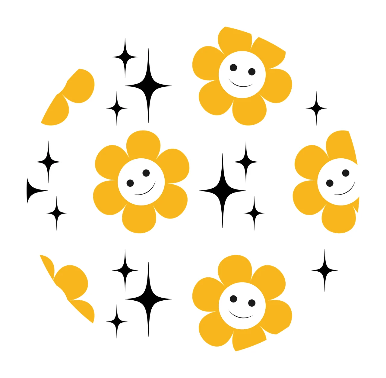 Keychain Circle Pattern With Smiling Flowers And Stars smile