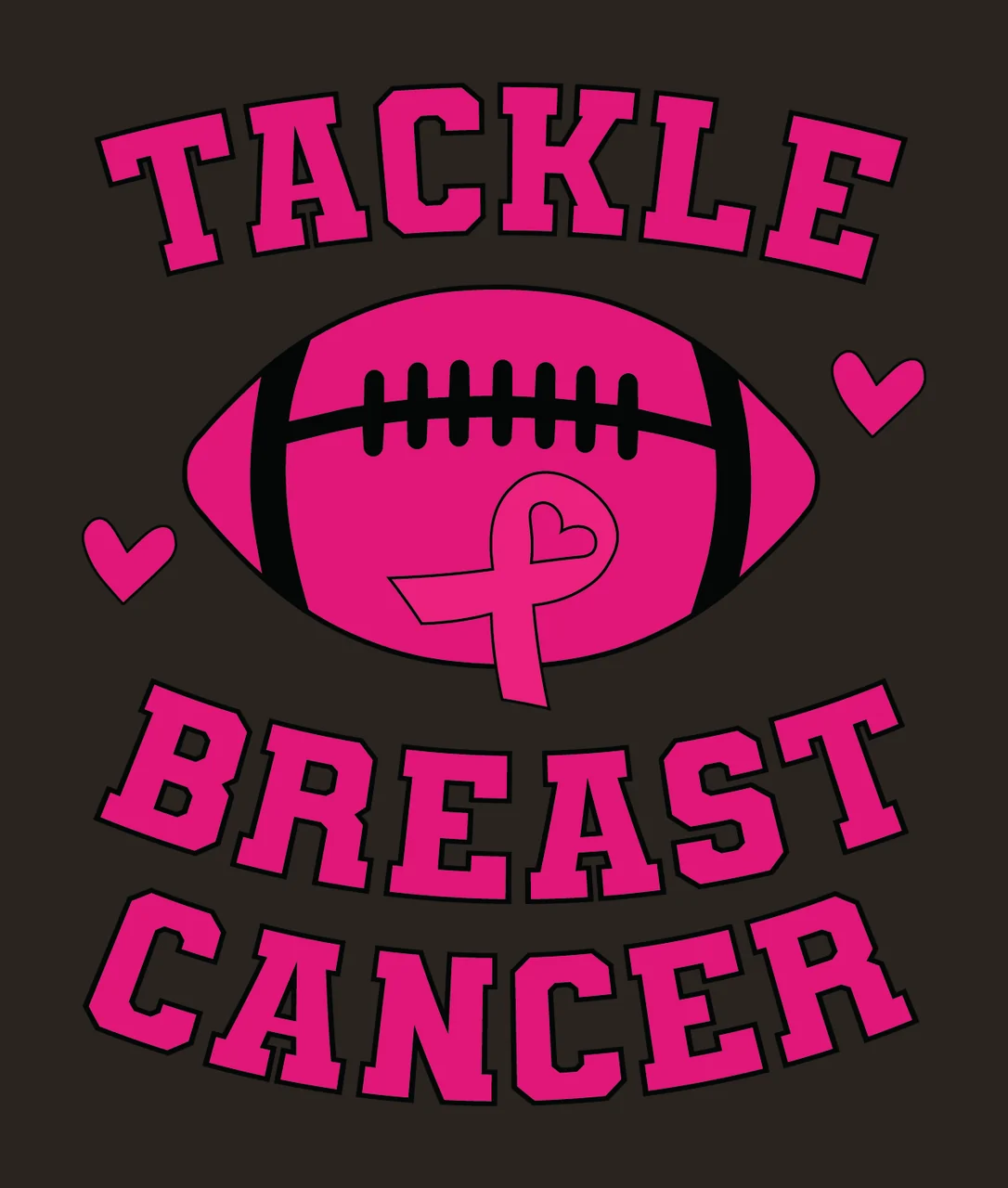 Tackle Breast Cancer Football Text hearts black white ribbon contrast preview thumbnail