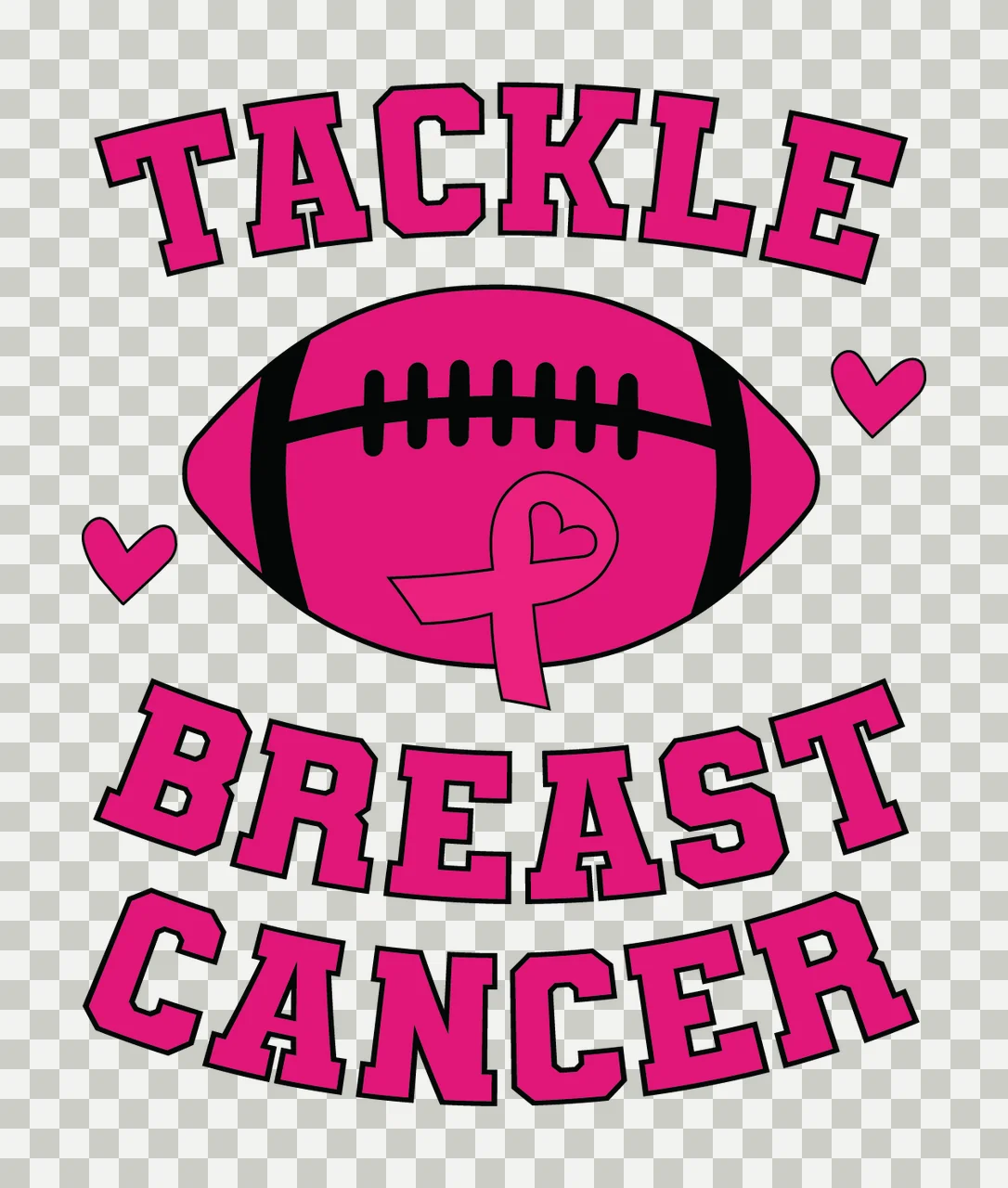 Tackle Breast Cancer Football Text hearts black white ribbon transparency and detail preview thumbnail