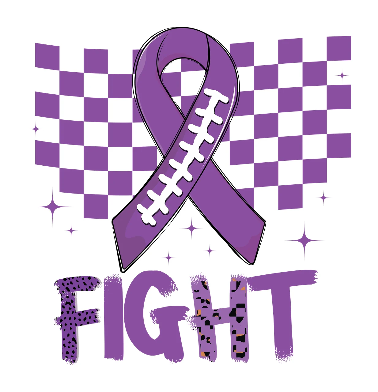 Fight Ribbon With Checkerboard Background stars dots black
