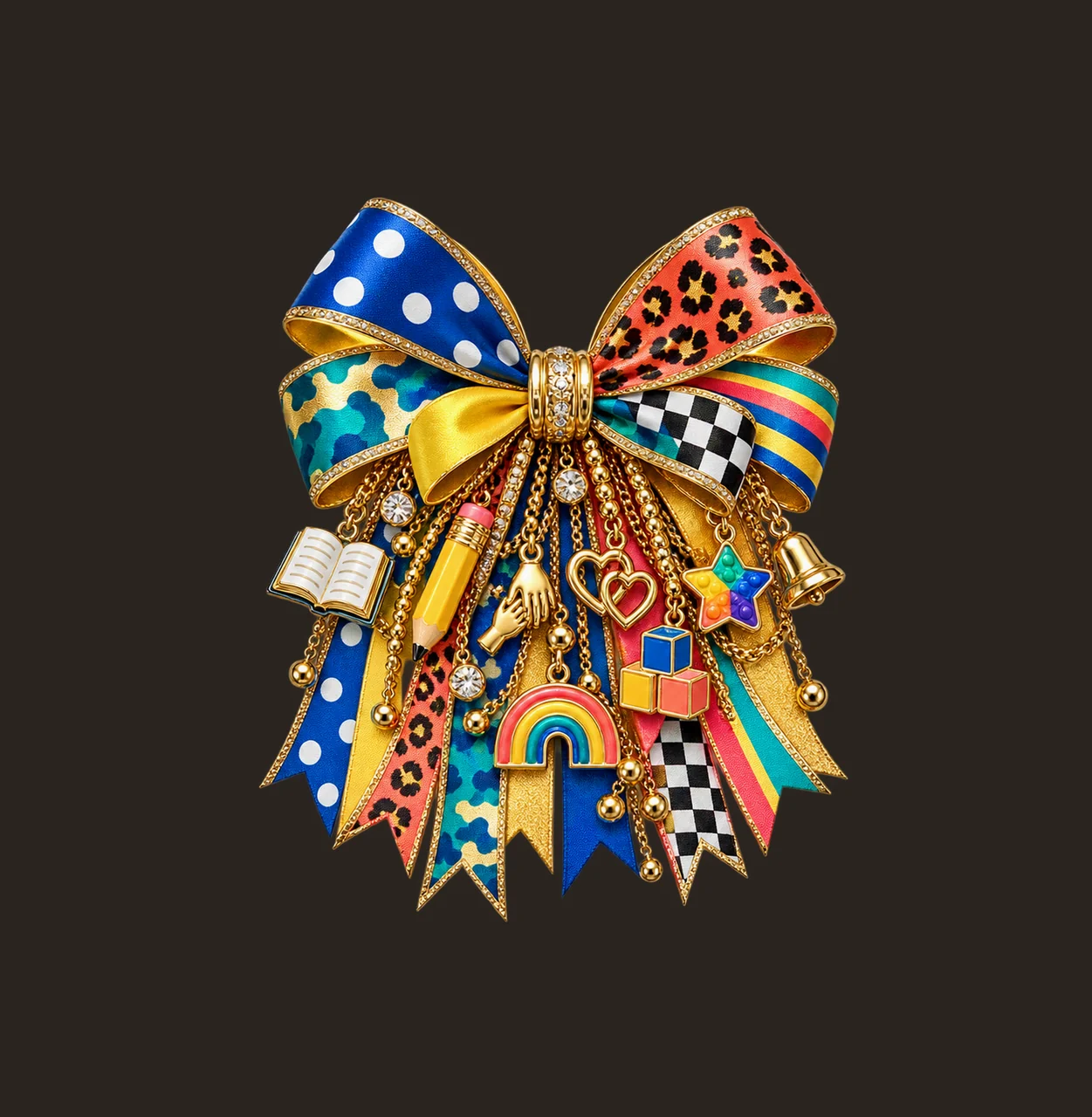 Special Education Teacher Bow Charm PNG, Themed Gold Chain Charms, Coquette Ribbon Sublimation Design, Transparent Digital Download contrast preview thumbnail