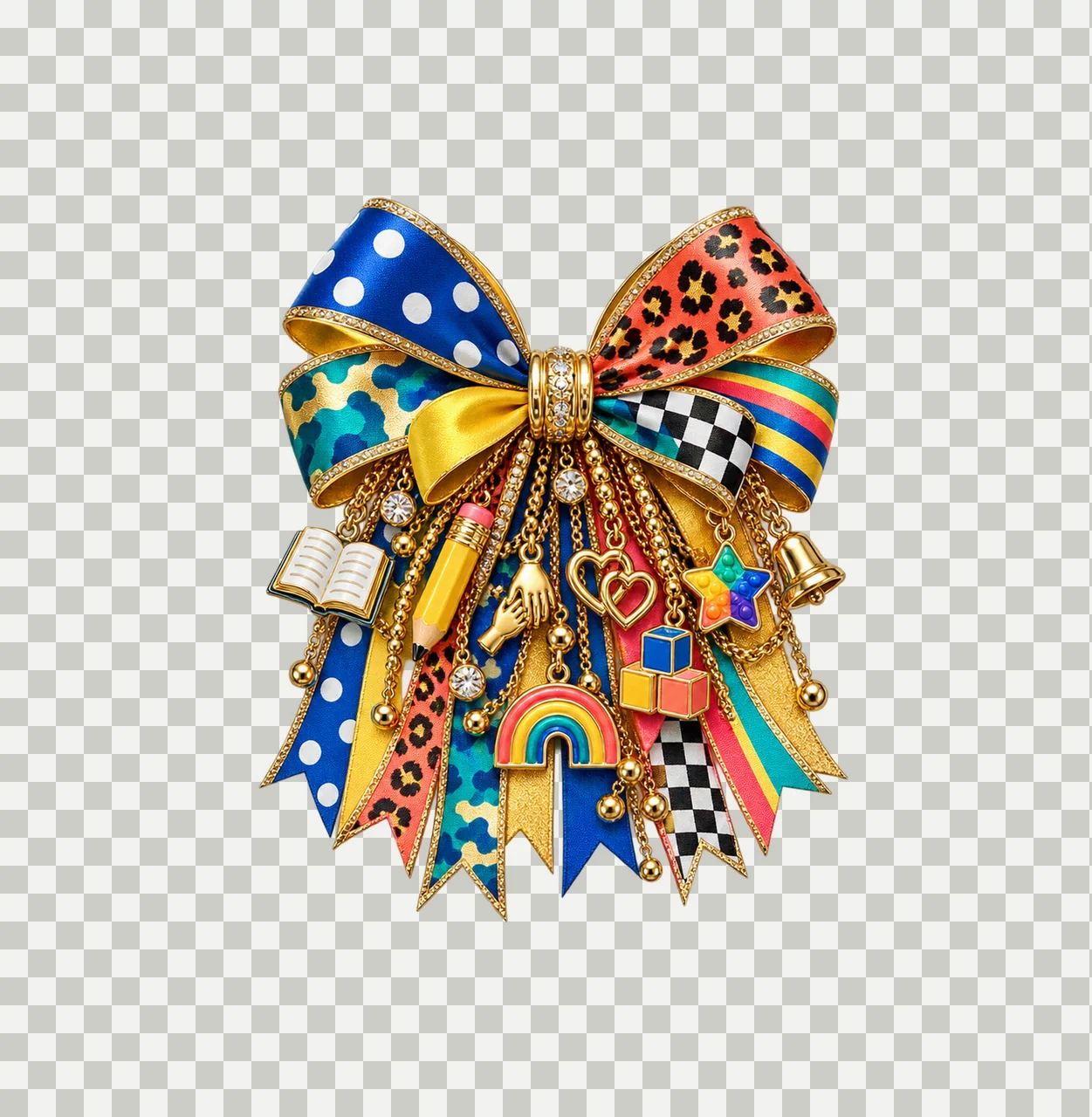Special Education Teacher Bow Charm PNG, Themed Gold Chain Charms, Coquette Ribbon Sublimation Design, Transparent Digital Download transparency and detail preview thumbnail