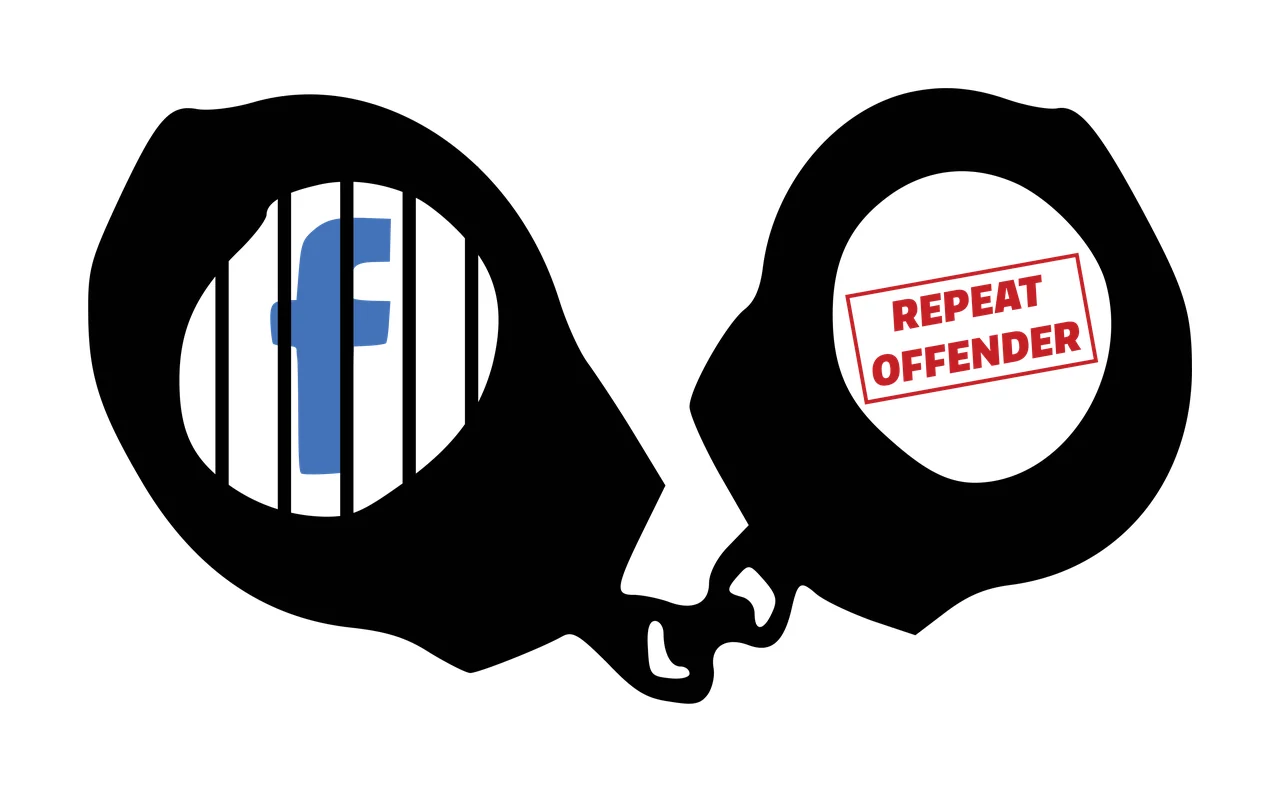REPEAT OFFENDER Typography Design with handcuffs, jail bars, logo and red stamp in black and blue