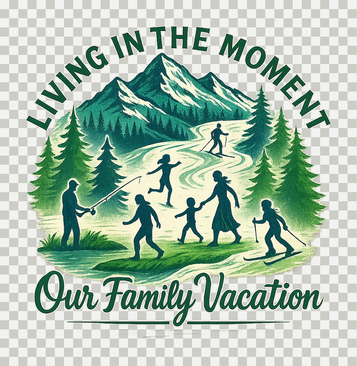 Family Ski Vacation Design Winter Sports Artwork Skiing transparency and detail preview thumbnail