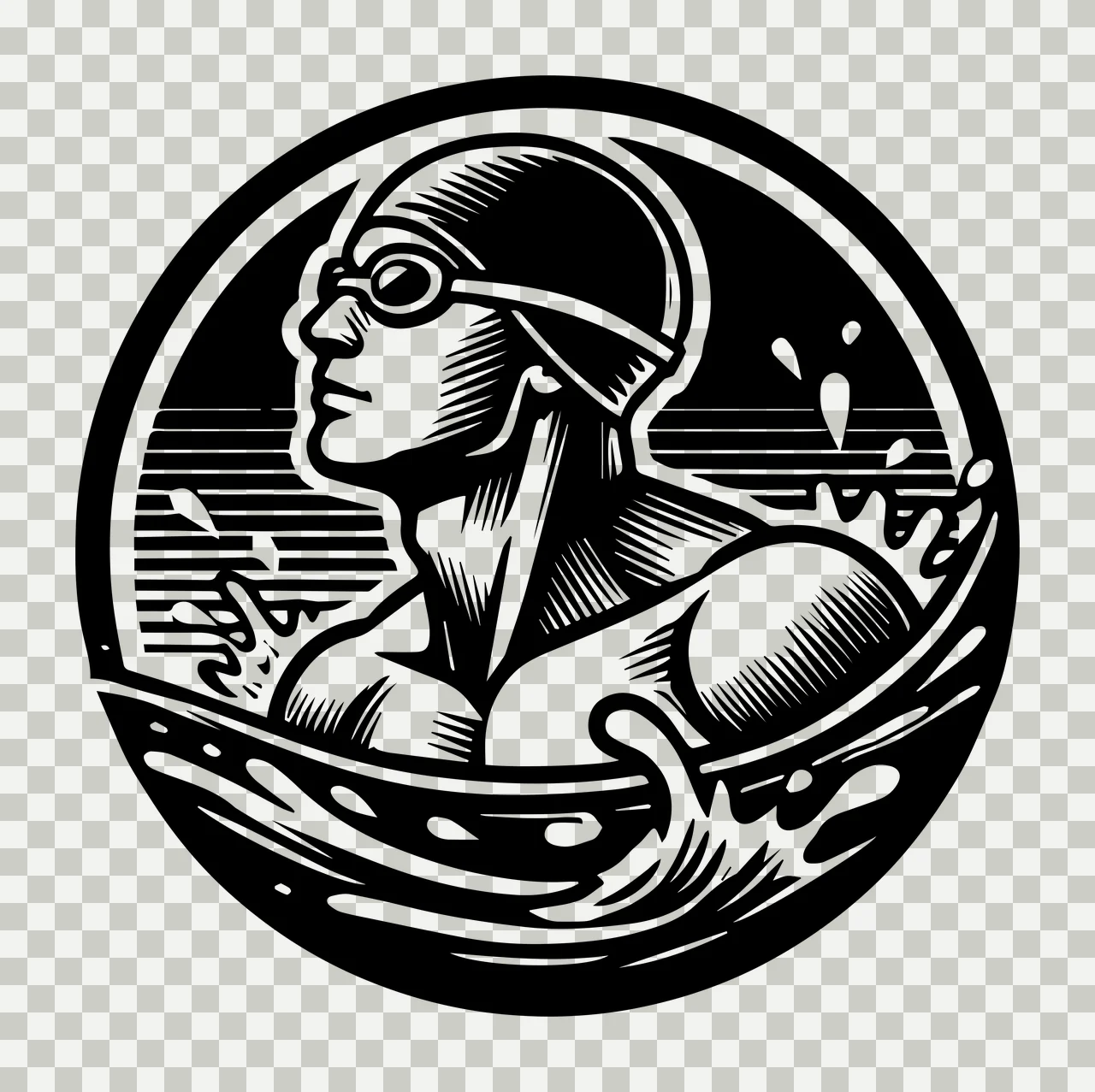 Swimming Person Profile In Water Circle swimmer cap goggles transparency and detail preview thumbnail