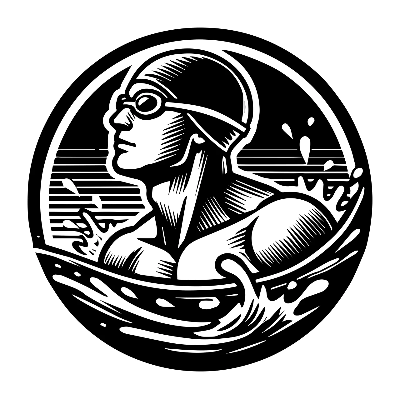 Swimming Person Profile In Water Circle swimmer cap goggles