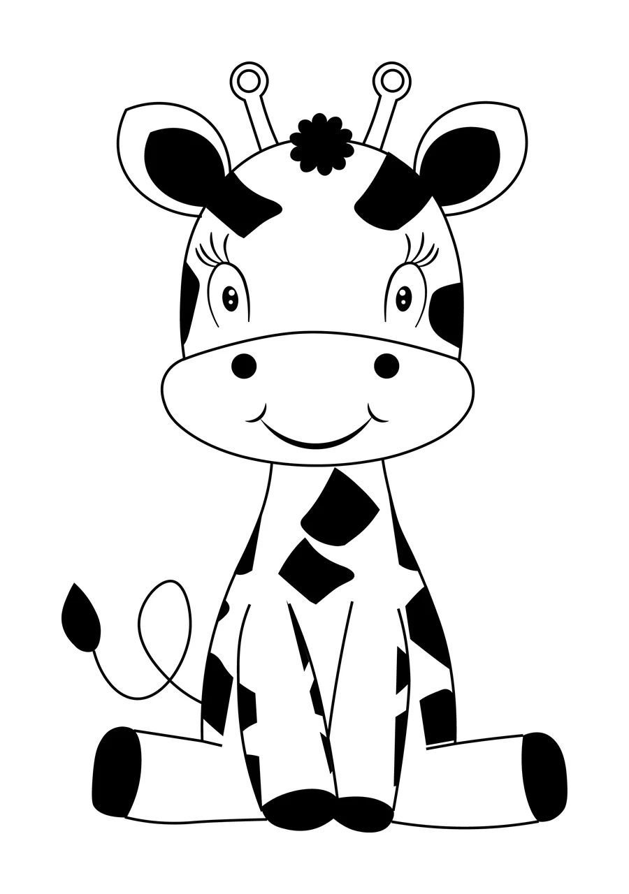 Animal Cute Giraffe Sitting Monochrome Graphic spots horns