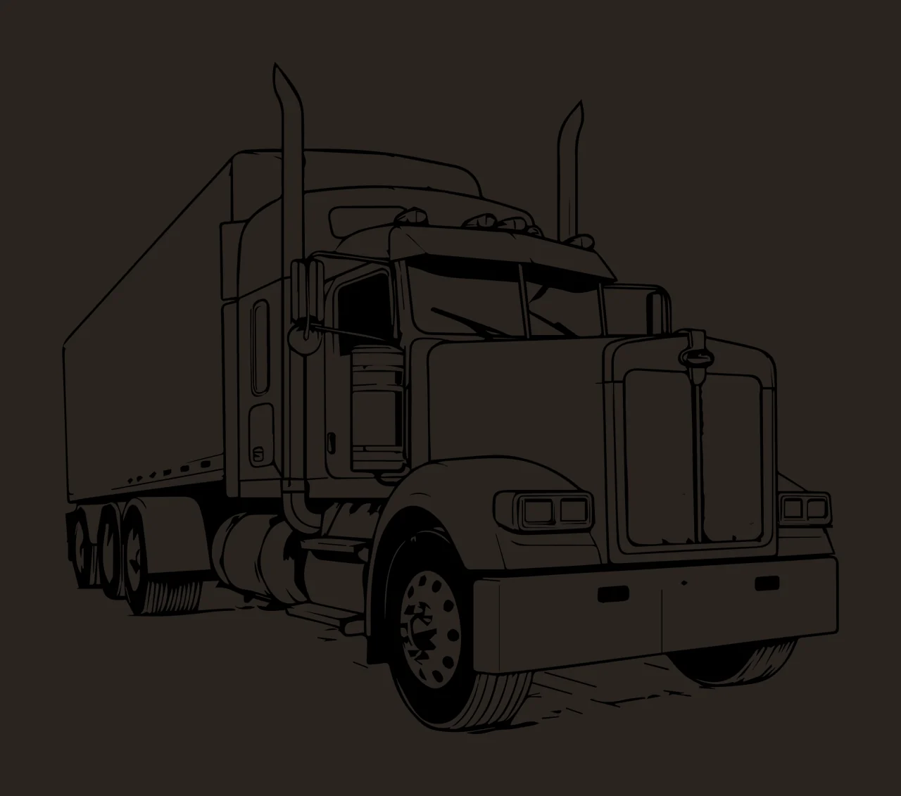 Semi Truck Heavy Duty Outline stationary trailer wheels cabin contrast preview thumbnail