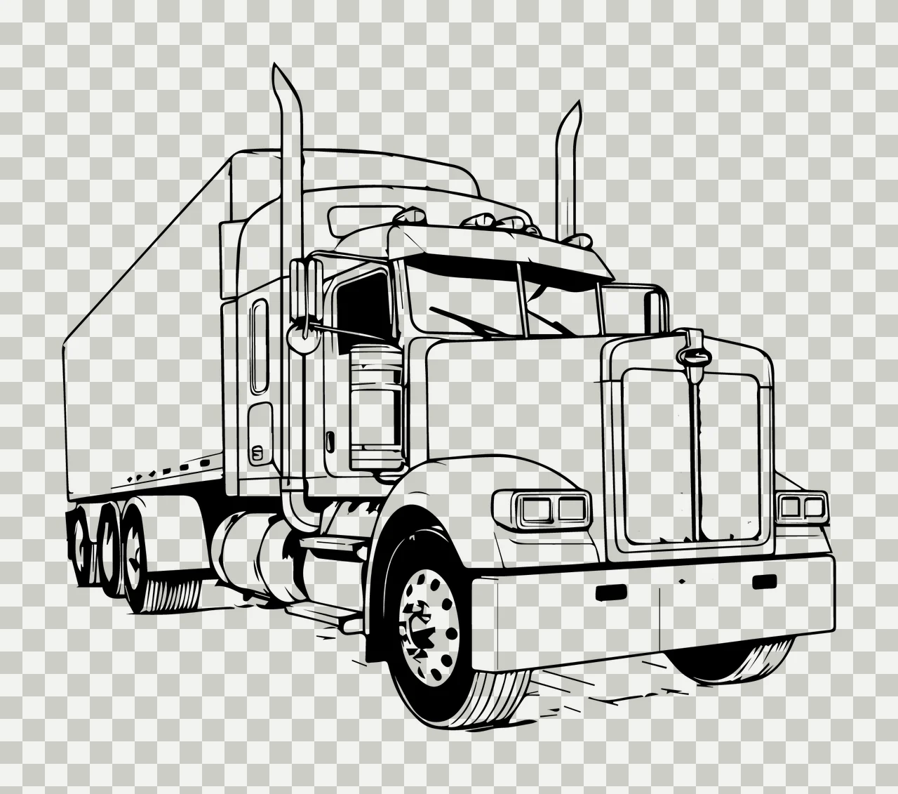 Semi Truck Heavy Duty Outline stationary trailer wheels cabin transparency and detail preview thumbnail