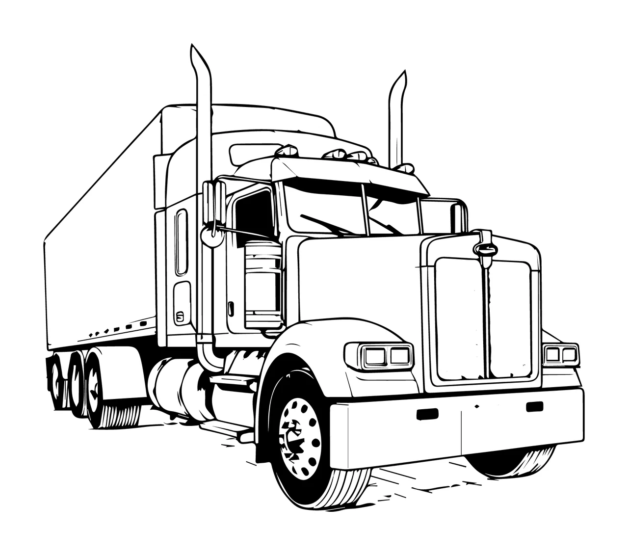 Semi Truck Heavy Duty Outline stationary trailer wheels cabin
