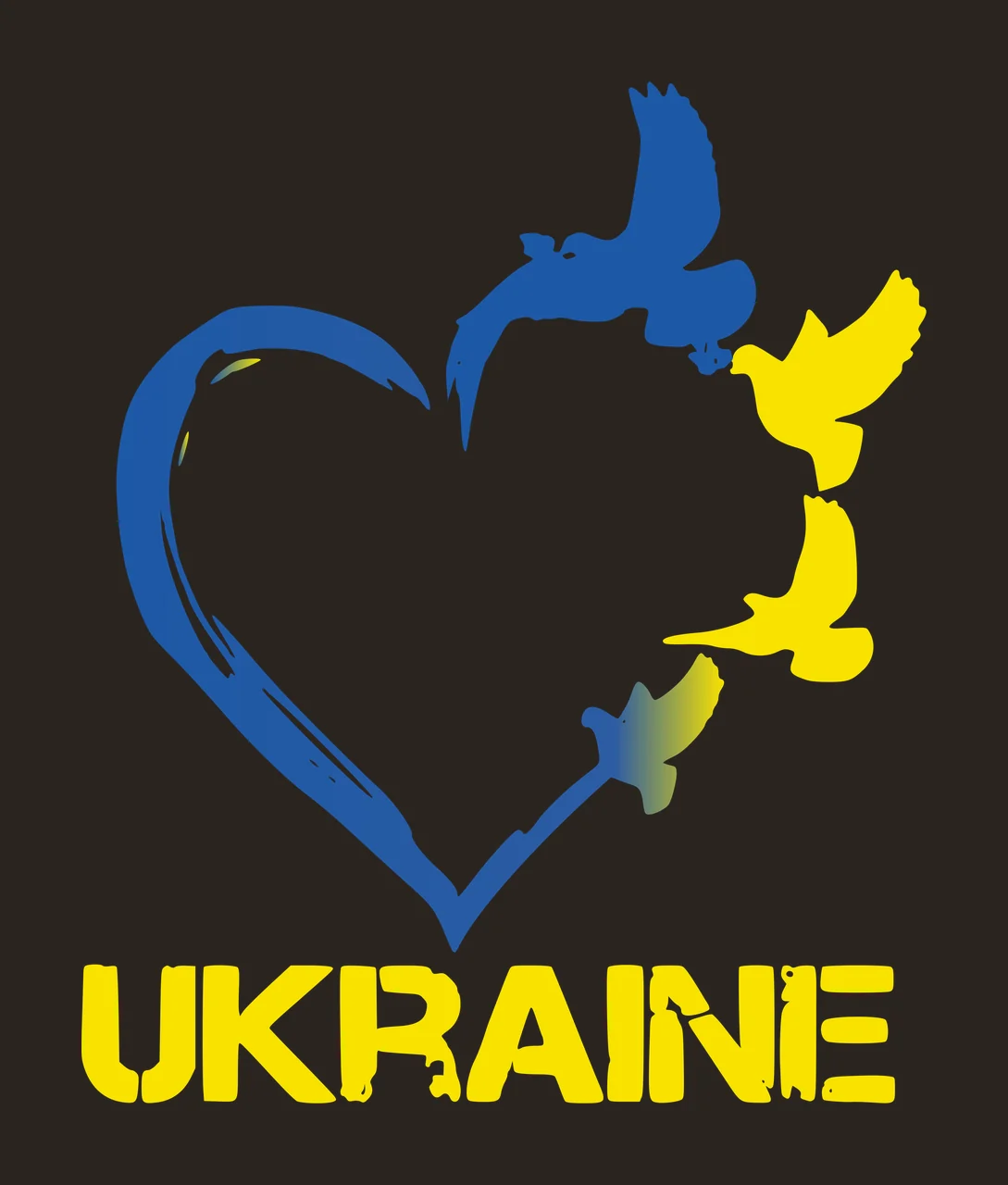 UKRAINE Typography Design with blue heart outline, three doves one blue two yellow and text 'UKRAINE' contrast preview thumbnail