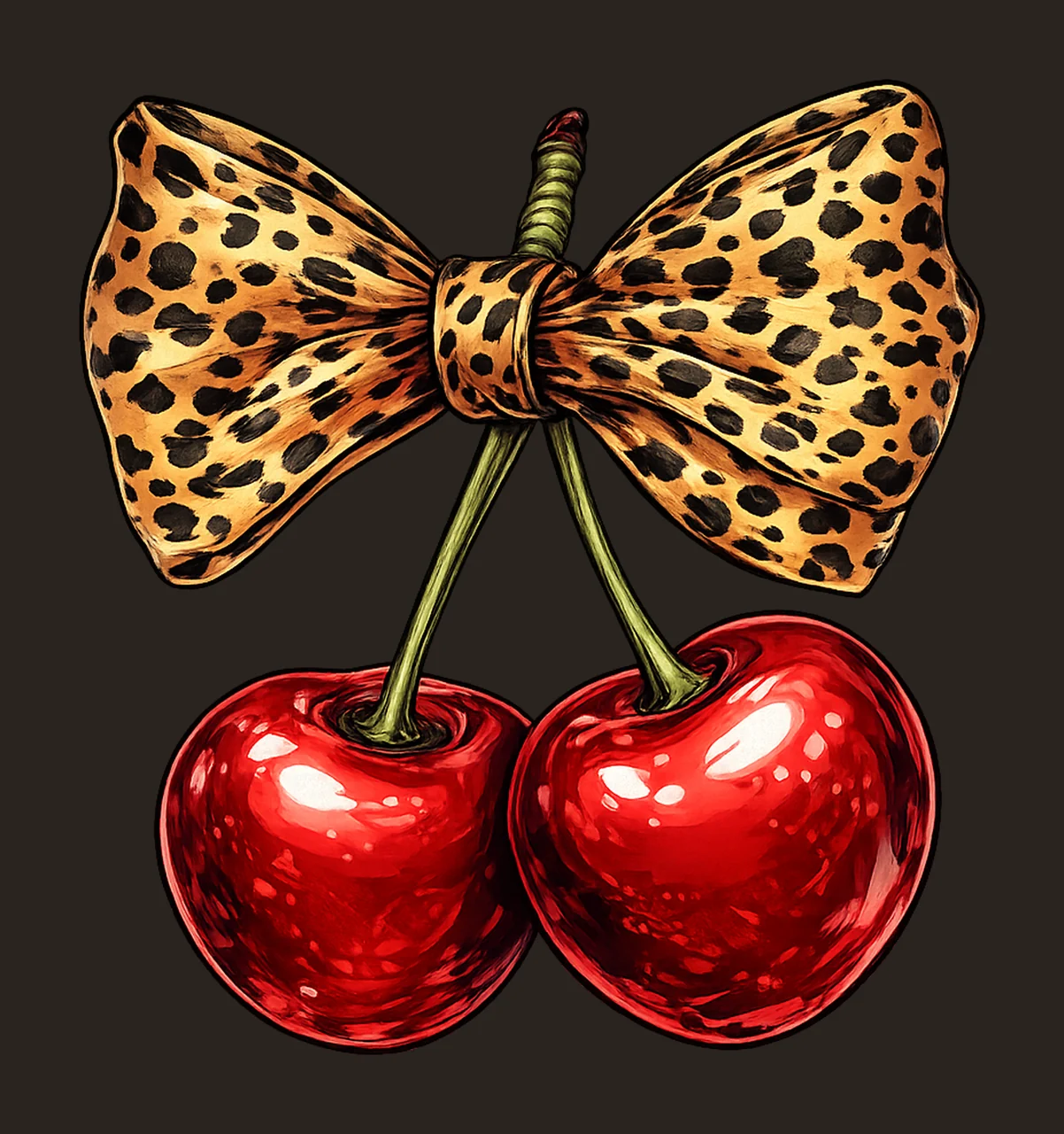 Coquette cherries with cheetah bow preppy retro summer contrast preview thumbnail