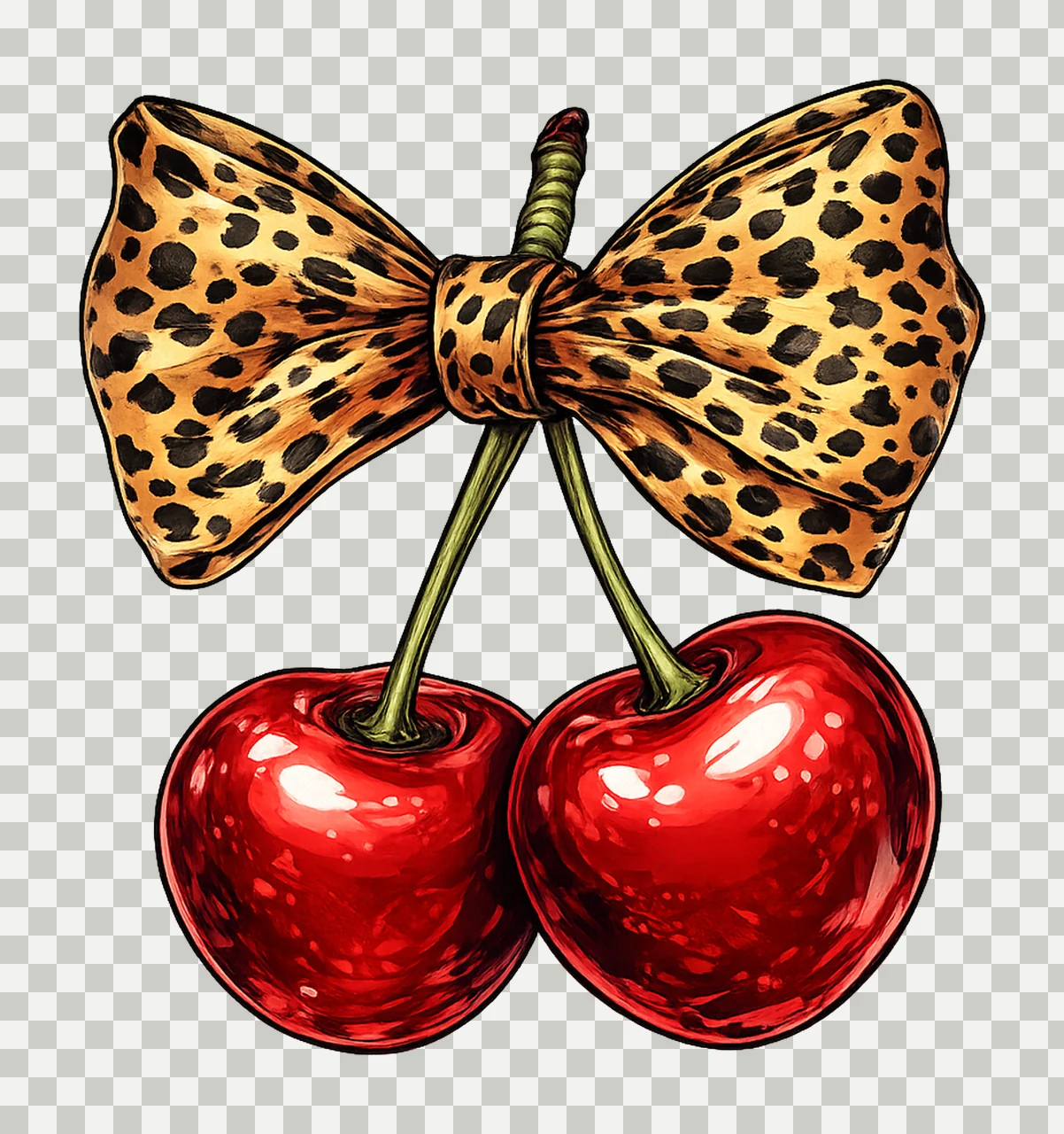 Coquette cherries with cheetah bow preppy retro summer transparency and detail preview thumbnail