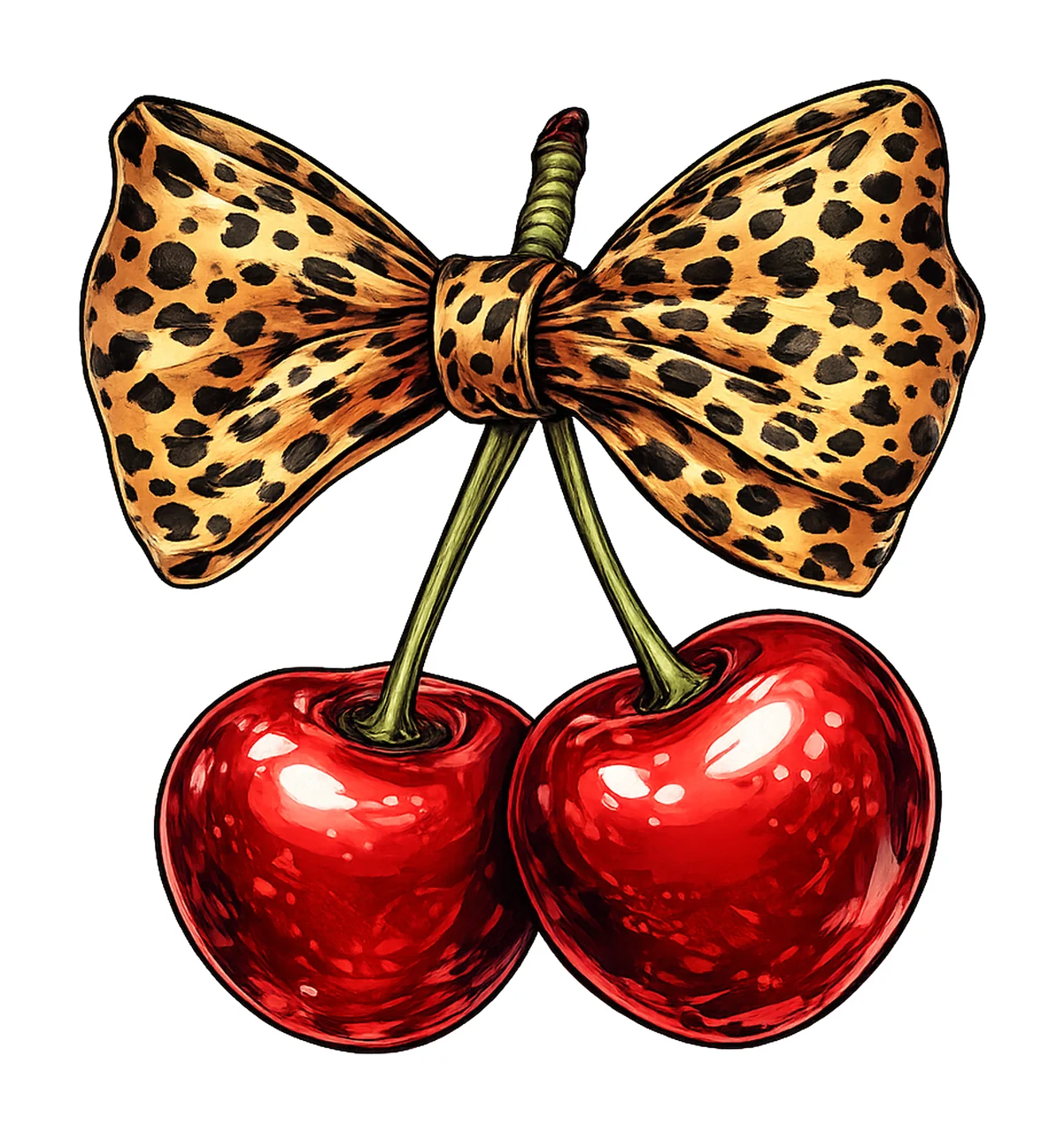 Coquette cherries with cheetah bow preppy retro summer
