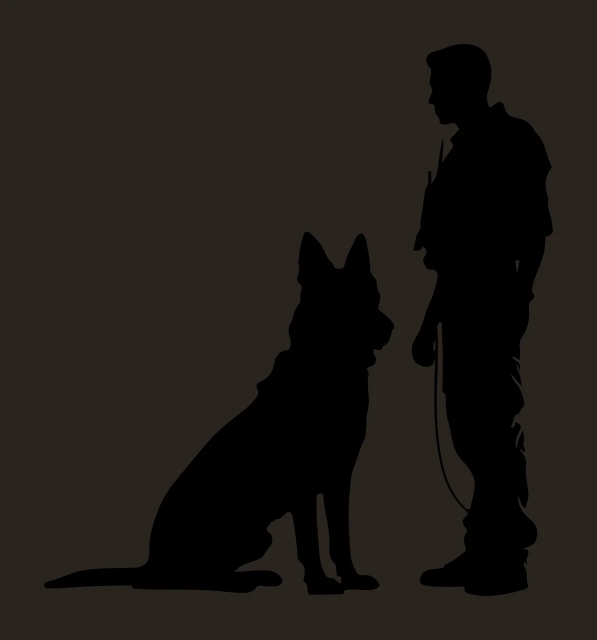 Dog Silhouette Of A Person Standing With Sitting and leash contrast preview thumbnail
