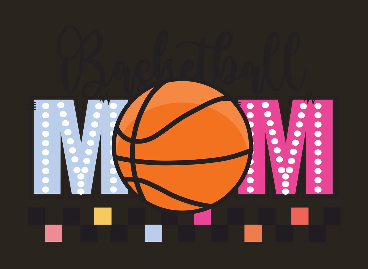 Mom Basketball Graphic With Checkered Border pattern typography contrast preview thumbnail