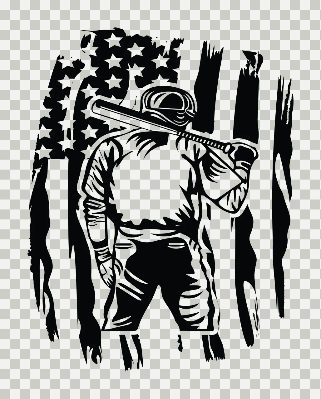 Baseball Player Holding Bat Against Vertical Distressed Flag stripes transparency and detail preview thumbnail