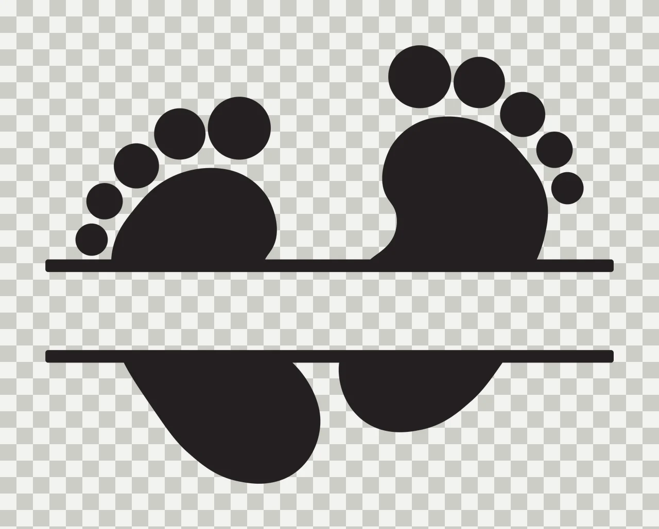 Feet Pair Of Baby Footprints With Horizontal Divider line black transparency and detail preview thumbnail