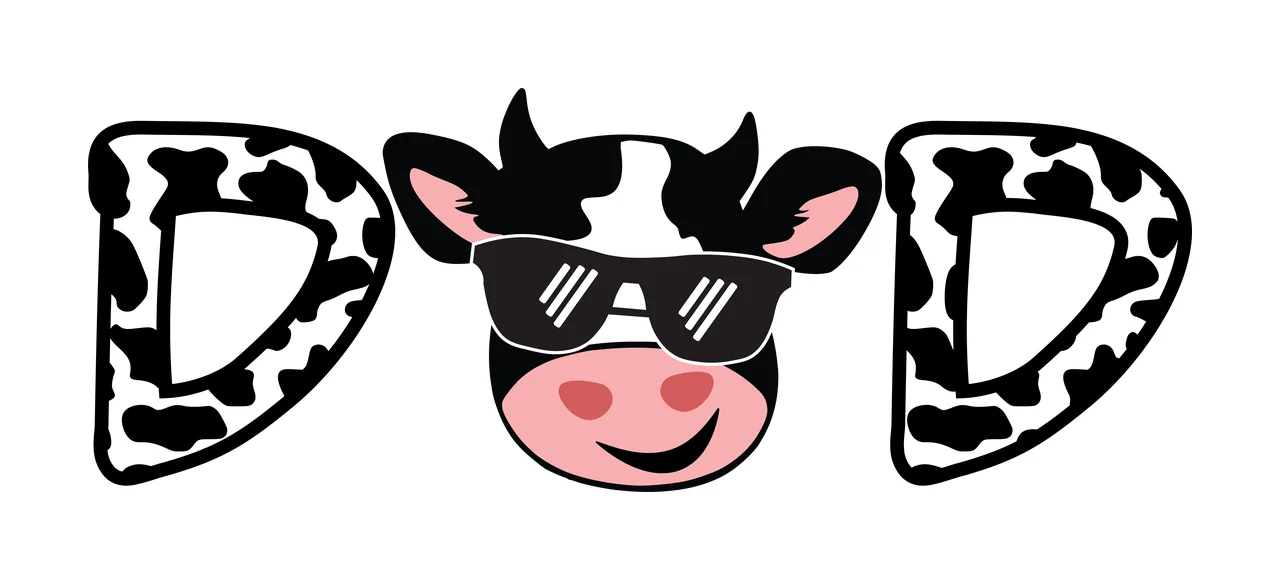 Cow D D And Letters With Print Flanking text silhouette displaying