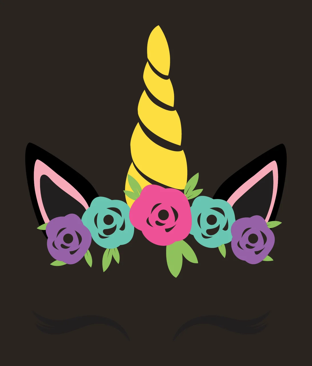 Unicorn Silhouette With Floral Crown horn ears roses eyelashes contrast preview thumbnail