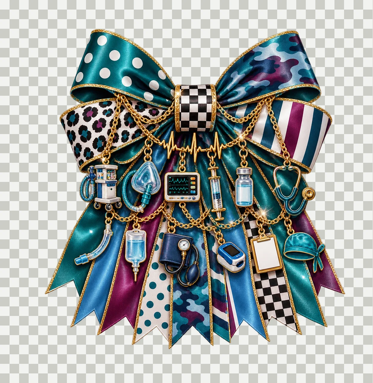 Anesthesiologist Bow Charm PNG, Themed Gold Chain Charms, Coquette Ribbon Sublimation Design, Transparent Digital Download transparency and detail preview thumbnail