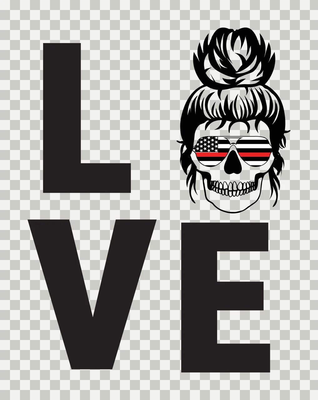 Love Text With Skull Illustration sunglasses hair bun black transparency and detail preview thumbnail