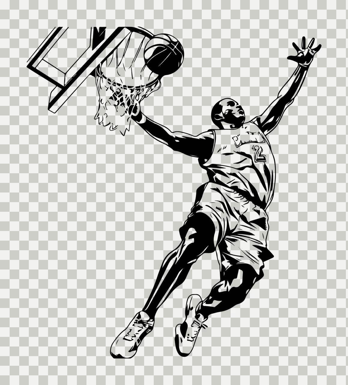 Player 2 Basketball Jumping For Dunk Shot hoop net backboard transparency and detail preview thumbnail
