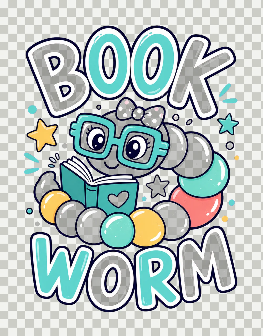 Book Lover Reading Worm Preppy sublimation Variation A transparency and detail preview thumbnail