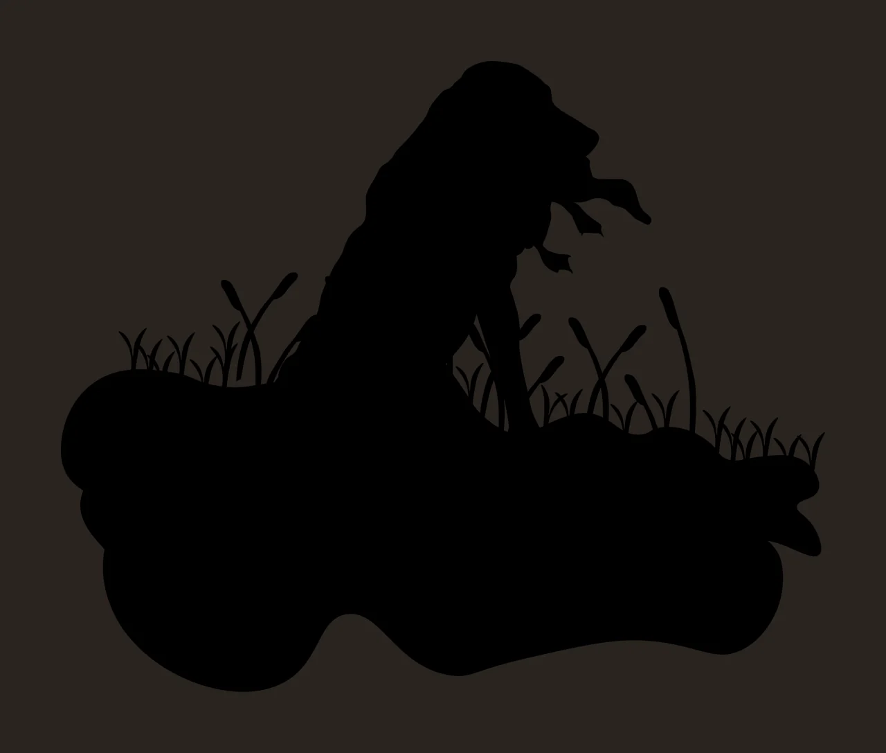 Dog Silhouette Sitting In Tall Grass plant stalks illustration contrast preview thumbnail