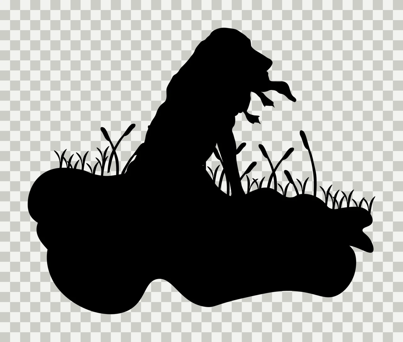 Dog Silhouette Sitting In Tall Grass plant stalks illustration transparency and detail preview thumbnail