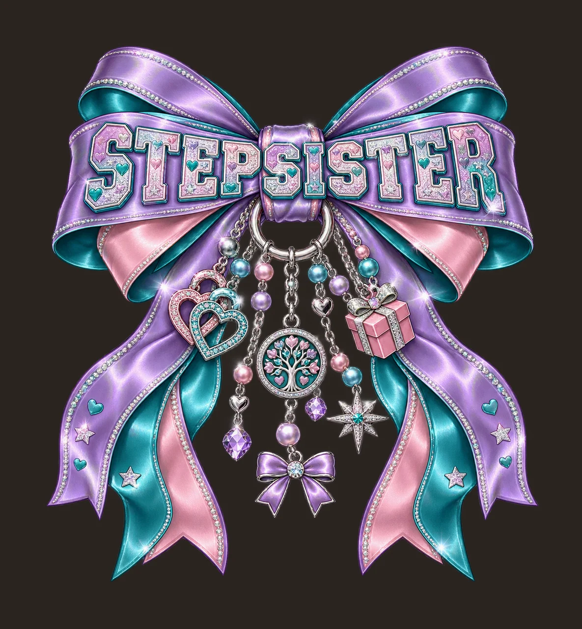 Stepsister Bow Charm PNG, Coquette Ribbon Sublimation, Transparent Digital Download contrast preview thumbnail