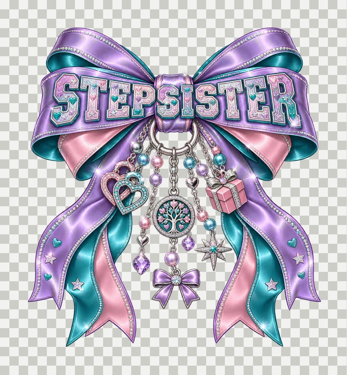 Stepsister Bow Charm PNG, Coquette Ribbon Sublimation, Transparent Digital Download transparency and detail preview thumbnail