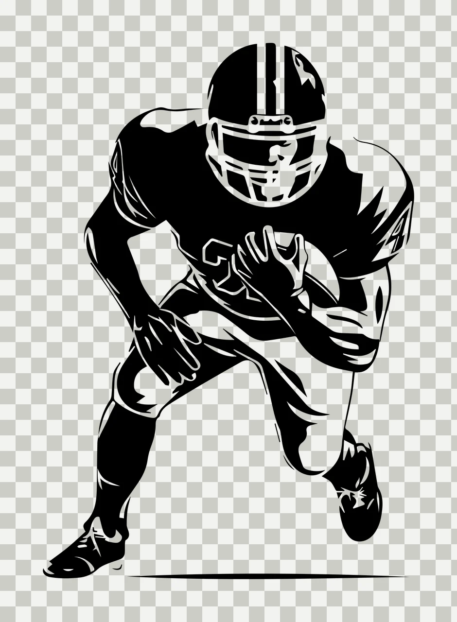 Football Player Crouching Forward Silhouette helmet jersey transparency and detail preview thumbnail